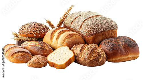 Bread Assortment on white and transparent background