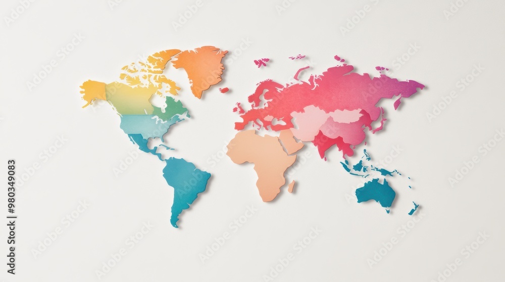 Naklejka premium World Map with Language Distribution, A map illustrating the distribution of different languages around the world, with different colors representing language families.