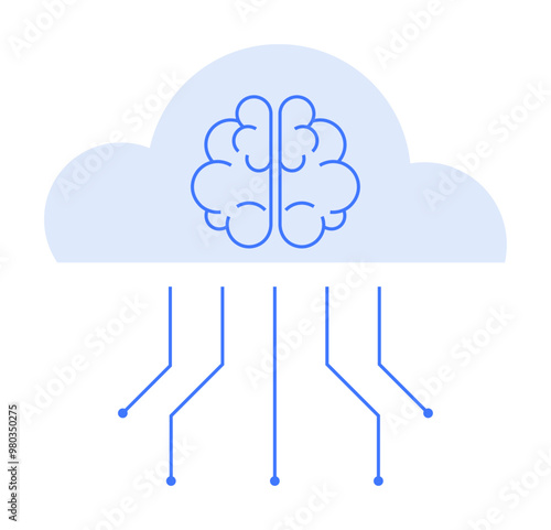 A cloud with a brain and connecting lines represents cloud computing, artificial intelligence, and technology integration. Ideal for technology, AI, cloud computing, digital transformation, IoT. Minim