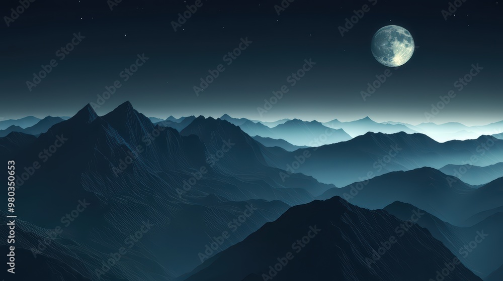 Moonlit Mountains Wallpaper. A dark mountain range under a moonlit sky. Moonlit Mountains Wallpaper. A dark mountain range under a moonlit sky.