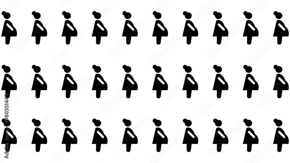 Pregnant women icons appear with a bouncing animation. Symbolizing fertility rates, population growth, or maternal health. 4K pictogram motion graphic. Pregnant women icons appear with a bouncing animation. Symbolizing fertility rates, population growth, or maternal health. 4K pictogram motion graphic.
