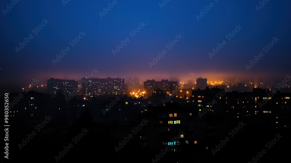 Fototapeta premium Shadowy Urban Landscape Wallpaper. A dark urban skyline at night.