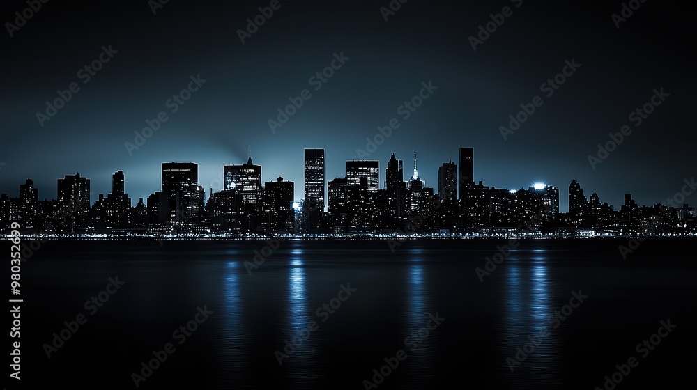 Fototapeta premium Shadowy Urban Landscape Wallpaper. A dark urban skyline at night.