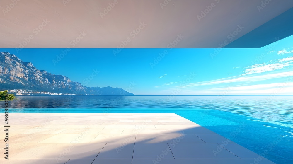 Fototapeta premium Luxurious Beachfront Villa with Panoramic Ocean Views and Infinity Pool