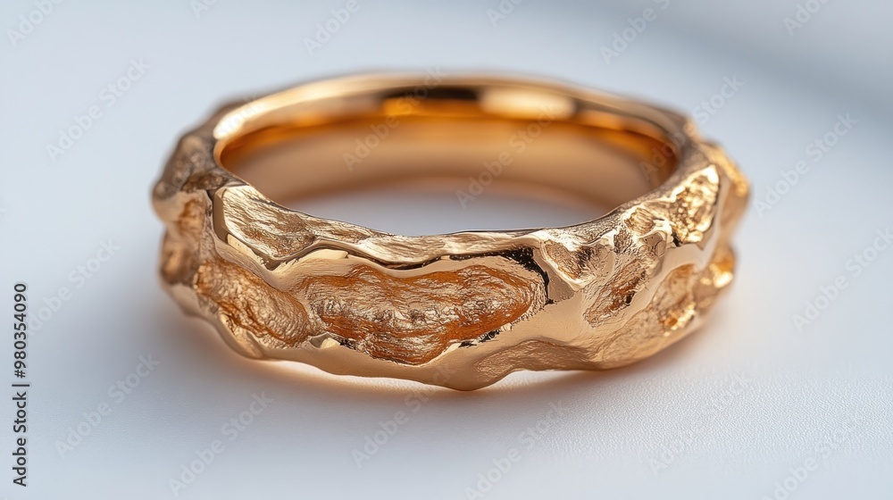 A textured gold ring with an organic, sculptural design. A textured gold ring with an organic, sculptural design.