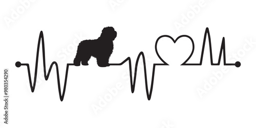 Heartbeat line with Old English Sheepdog Dog silhouette, Dog and Heartbeat frequency with Heart Love vector illustration
