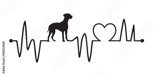 Heartbeat line with Rhodesian Ridgeback Dog silhouette, Dog and Heartbeat frequency with Heart Love vector illustration
