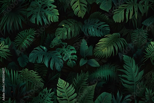 Tropical green leaves background Generative AI