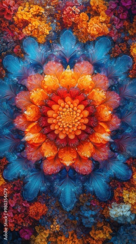 kaleidoscopic mandala formed by interlocking camera lenses each reflecting a different fragment of a vibrant landscape