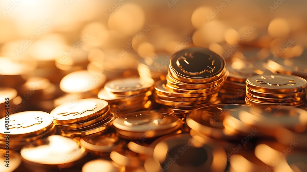 Shimmering Golden Coins Piled High,Representing Wealth and Financial Growth Shimmering Golden Coins Piled High,Representing Wealth and Financial Growth