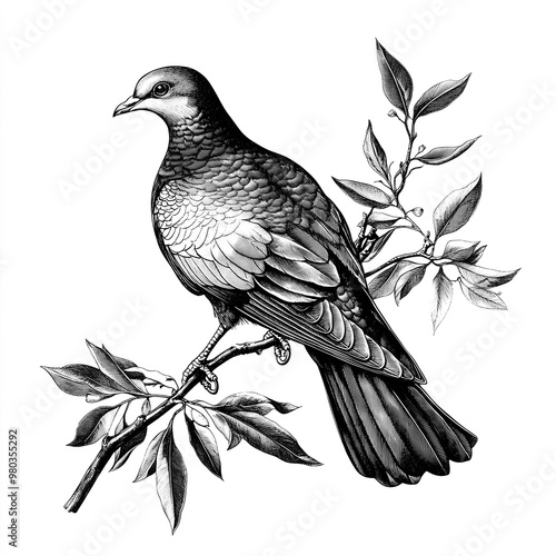 Detailed Illustration of a Bird Perched on a Branch. Generative AI