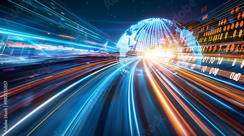 Speedy Data Transfer on Tech Globe, Business Theme, Background, Technology, Networking, Digital