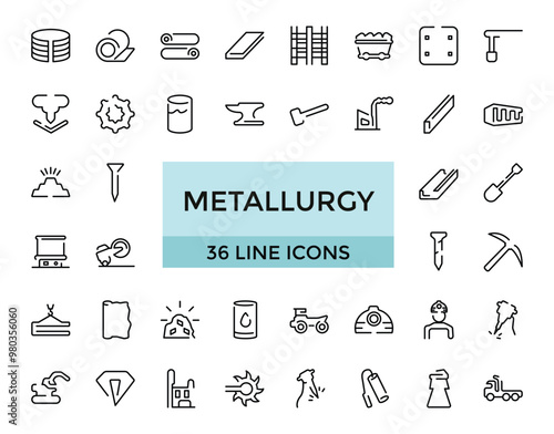 Metallurgy Thin Line Icons Set. Steel And Metal Tube Metallurgy Production Concept Linear icon, Outline icons collection. Simple and editable vector illustration.