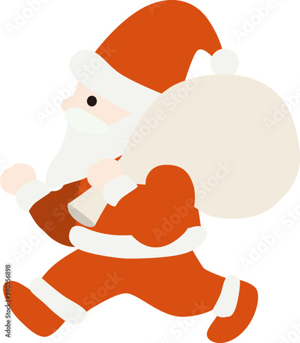 横向きの歩くかわいいサンタクロースのベクターイラスト