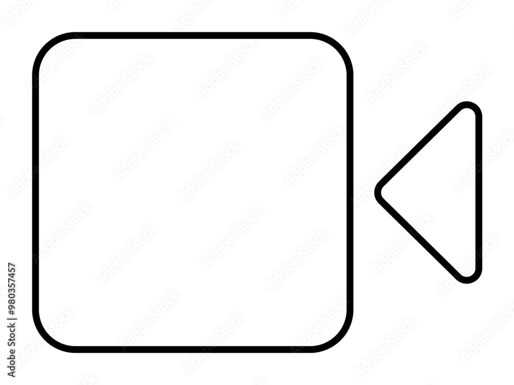 Black and white vector image of a camera icon featuring a rounded rectangular body and a triangle representing the lens. Ideal for video content, multimedia, technology, user interfaces, and communica Black and white vector image of a camera icon featuring a rounded rectangular body and a triangle representing the lens. Ideal for video content, multimedia, technology, user interfaces, and communica