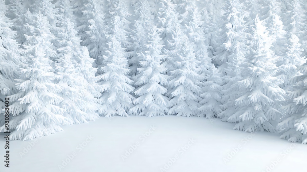 Fototapeta premium A serene winter landscape featuring snow-covered trees, creating a tranquil and peaceful ambiance in a frosty environment.
