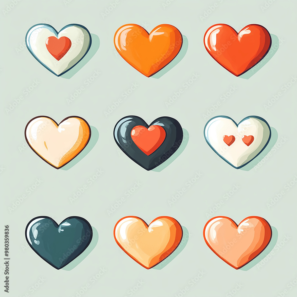 Collection of illustrated heart icons Collection of illustrated heart icons