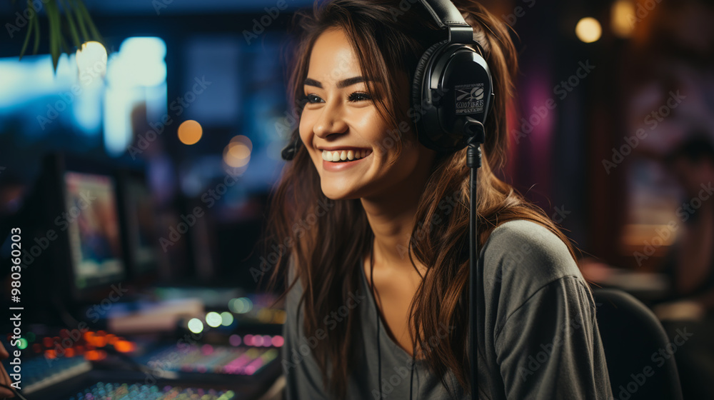 A modern girl sits at a laptop, works with videos and photos, uses new technologies to create content. A modern girl sits at a laptop, works with videos and photos, uses new technologies to create content.