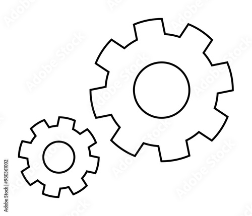 Two interlocking gears in black and white represent mechanical engineering, teamwork, and industrial machinery. Ideal for engineering projects, teamwork concepts, industrial design, machinery function