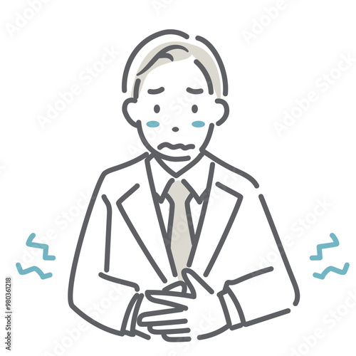 腹痛に苦しむビジネスパーソン　シンプルでお洒落な線画イラスト