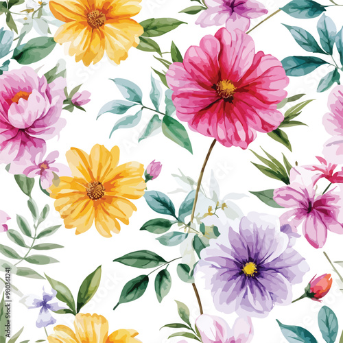 digital printing textile pattern wallpaper colorful flower with watercolor background-illustration Allover design
