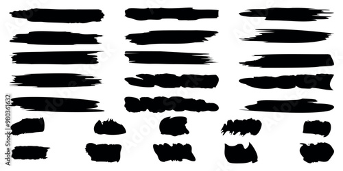 Collection of vector paint brush stroke set .