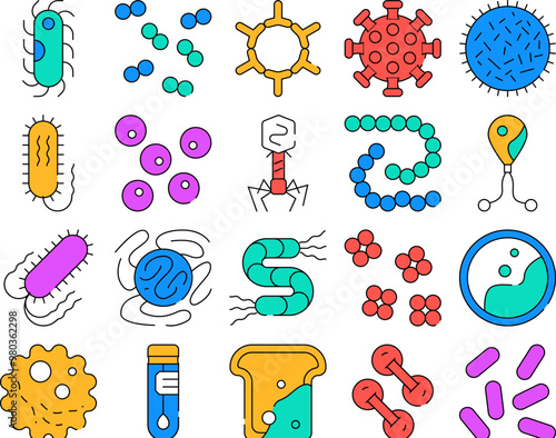 Pathogen Virus Disease Collection Icons Set Vector. Pathogen Bacteria And Protozoa Malaria, Mold On Bread And Vibrio Cholerae color Contour Illustrations