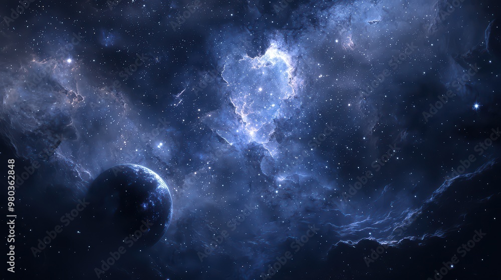 Fototapeta premium Dark Space Nebula Wallpaper. A deep space scene with a dark nebula and distant stars.