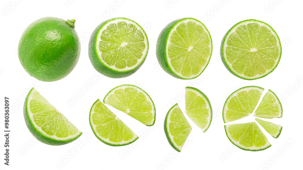 collection of lime with slice limes isolated on white background. Clipping path. collection of lime with slice limes isolated on white background. Clipping path.
