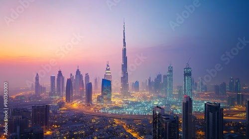 Dubai skyline at dusk UAE capturing the citys modern architecture photo