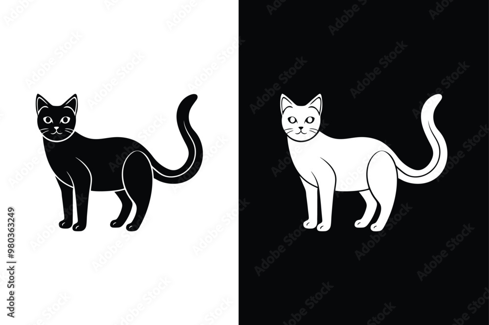 Obraz premium Cat silhouette icon vector illustration. Silhouette icon of cat on black background