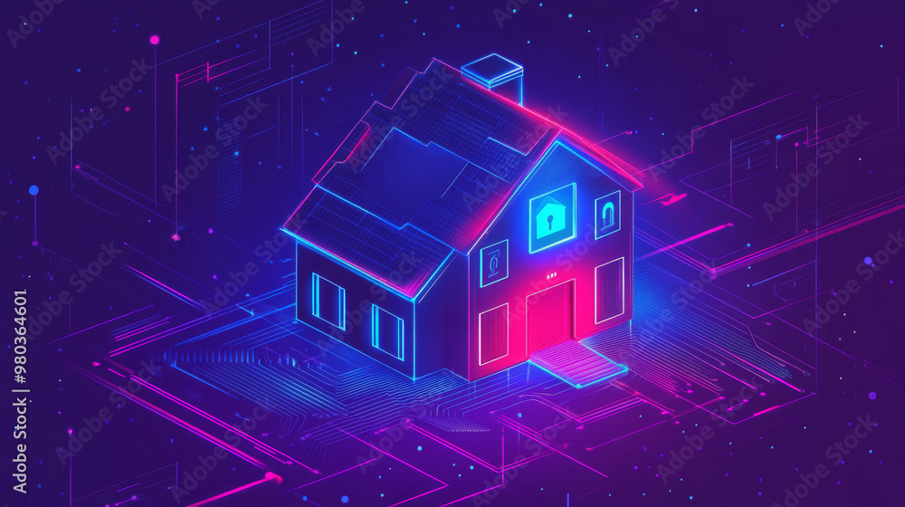 Artificial intelligence managing a smart home remotely through an app on a smartphone, displaying the house’s protection level. Vector illustration in an electronic circuit board (PCB) style. Artificial intelligence managing a smart home remotely through an app on a smartphone, displaying the house’s protection level. Vector illustration in an electronic circuit board (PCB) style.