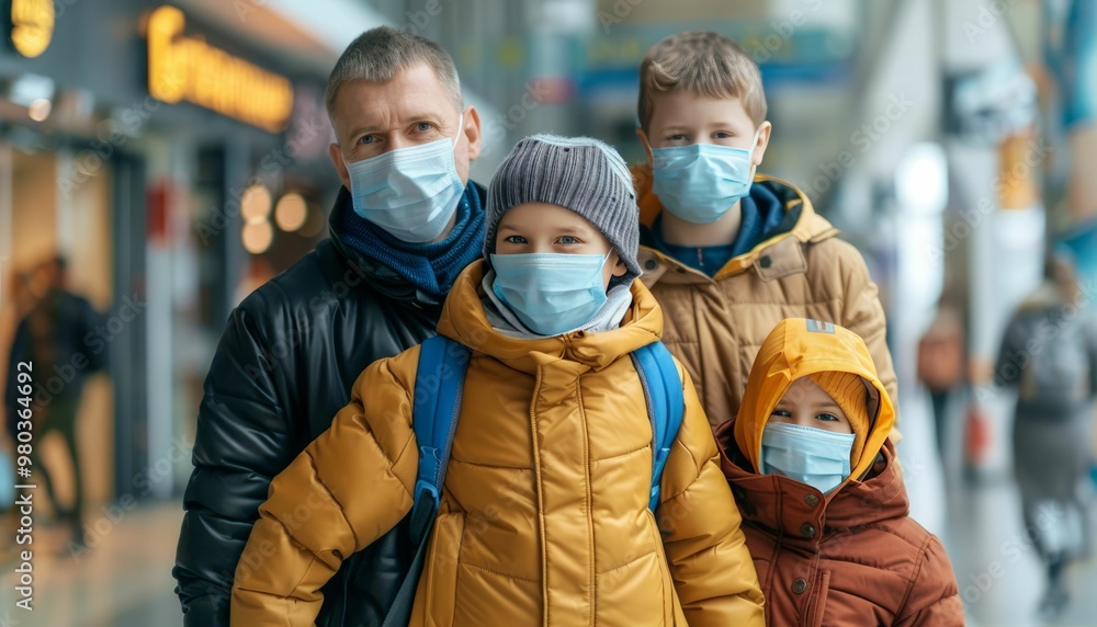 Family wearing protective masks during coronavirus pandemic Family wearing protective masks during coronavirus pandemic