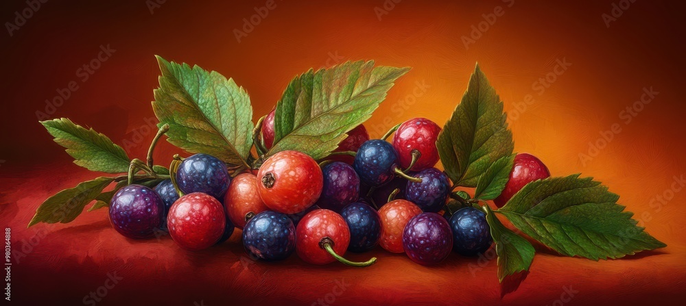 Realistic Close-Up of Berries with blurred Dark Orange Background Realistic Close-Up of Berries with blurred Dark Orange Background