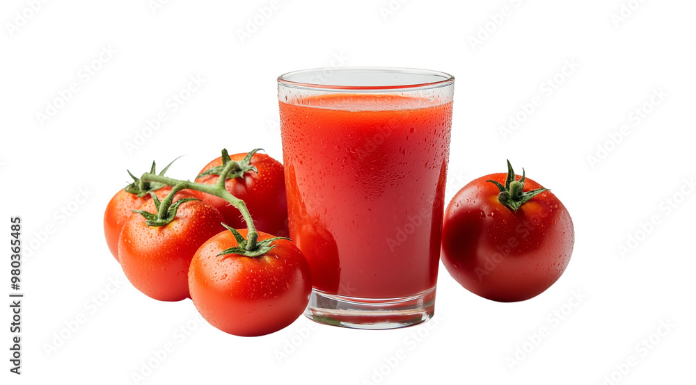 Tomato juice isolated on white background, created with generative Ai technology Tomato juice isolated on white background, created with generative Ai technology