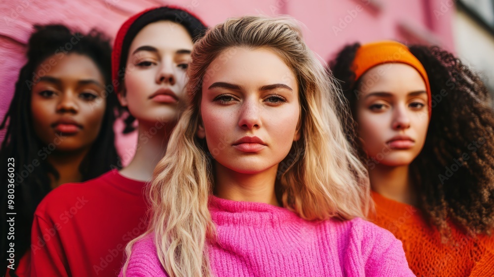 Fototapeta premium Diverse Group of Confident Young Women Celebrating Friendship and Unity