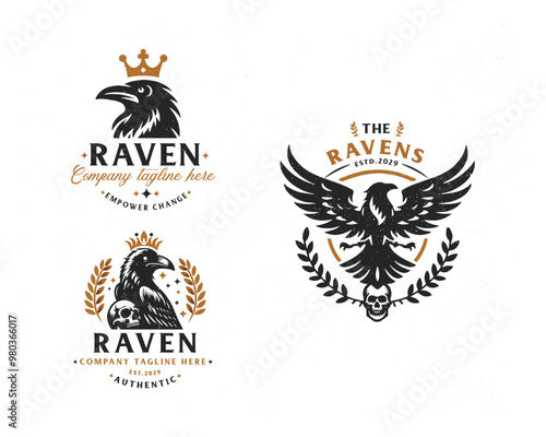 Set vintage bundle black wild raven logo design for business company