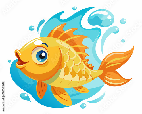 Cute Hilsa fish in water splash on a white background. gold fish