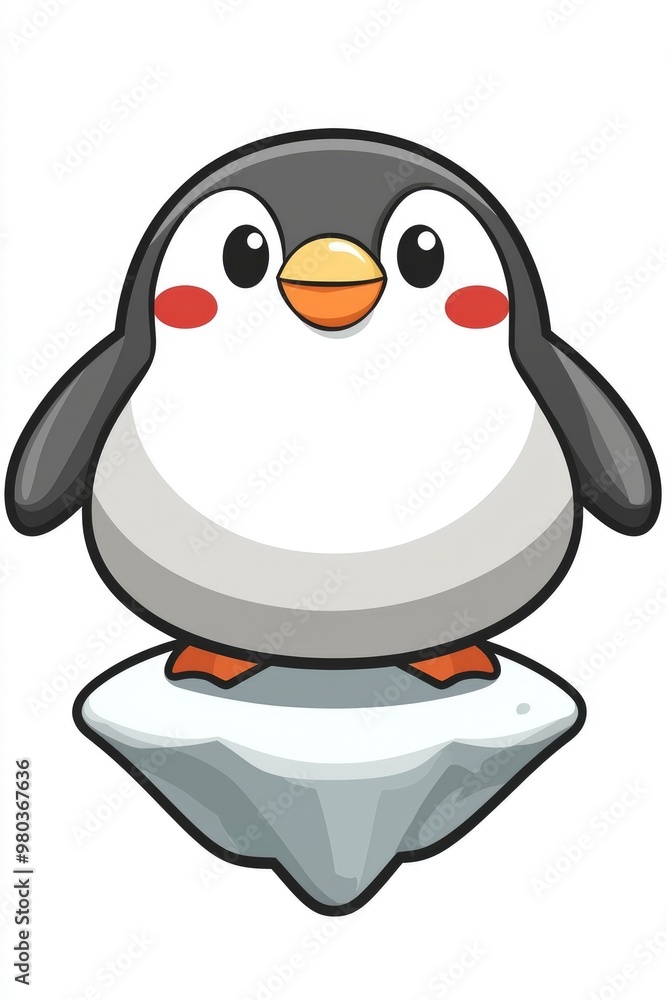 Obraz premium Cute Cartoon Penguin Standing on Iceberg