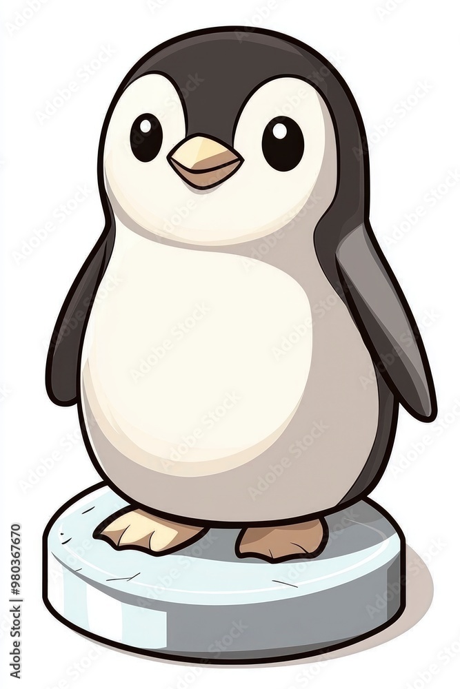 Fototapeta premium Adorable Cartoon Penguin Standing on Ice