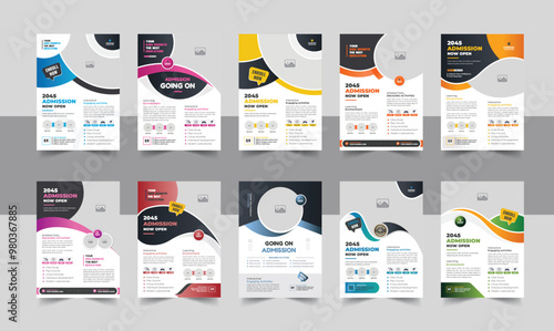 Modern kids back to school admission flyer set, Print ready school education flyer poster bundle layout, leaflet, poster layout