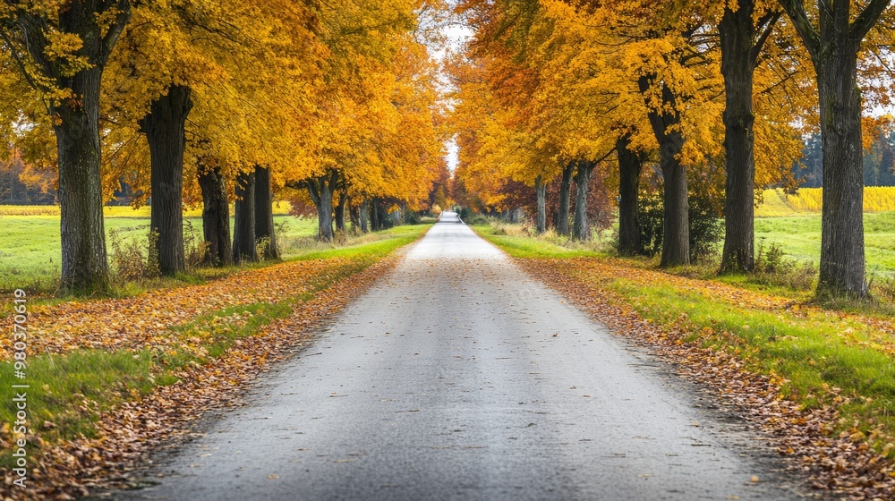 Scenic Autumn Road. Trees in Foliage Leading into the Distance Scenic Autumn Road. Trees in Foliage Leading into the Distance