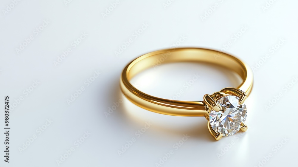 Solitaire Diamond Engagement Ring on White Background Solitaire Diamond Engagement Ring on White Background
