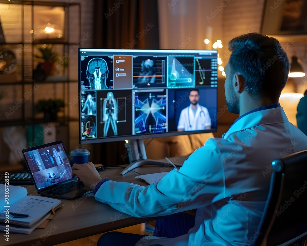 Virtual Pain Management Session with Guidance in Comfortable Home Setting Telemedicine Concept Virtual Pain Management Session with Guidance in Comfortable Home Setting Telemedicine Concept