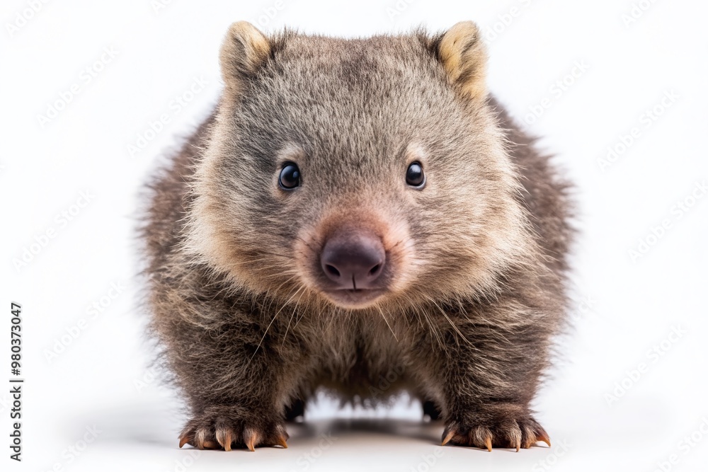 Adorable wombat with soft fur and cute facial expression stands isolated on a transparent background, its paws and claws visible, looking directly at camera. Adorable wombat with soft fur and cute facial expression stands isolated on a transparent background, its paws and claws visible, looking directly at camera.