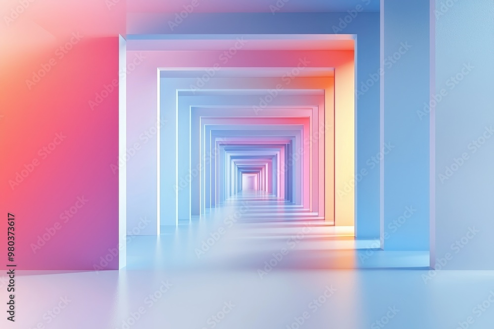 Colorful geometric tunnel with vibrant lighting gradients, abstract background Colorful geometric tunnel with vibrant lighting gradients, abstract background