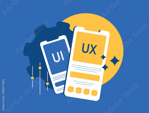 UX UI design and programming, researching, prototyping and creating mobile app interfaces. Developing responsive websites, front-end UX and coding mobile friendly web pages. Vector illustration