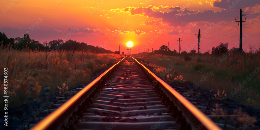 Fototapeta premium Sunset on a Rural Railroad Track