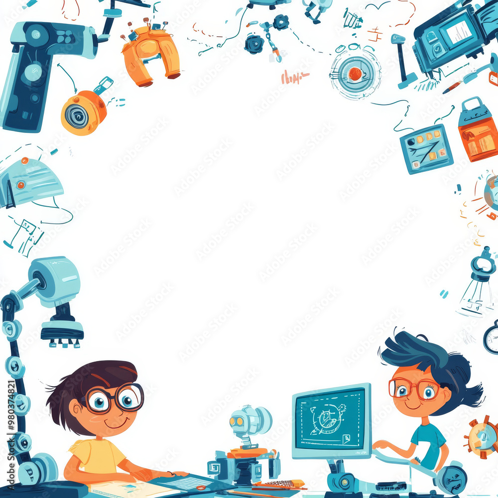 Programming Boarder ภาพประกอบสต็อก Frame or border design for youth tech education ...