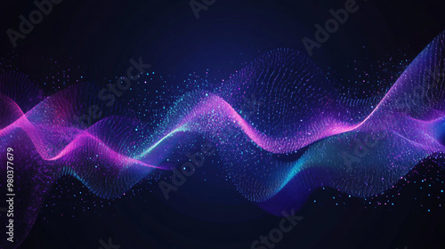 Isolated radial sound wave pattern with luminous particles. Audio frequency waveform, music wave, circular bar, voice signal graph. Vector illustration.